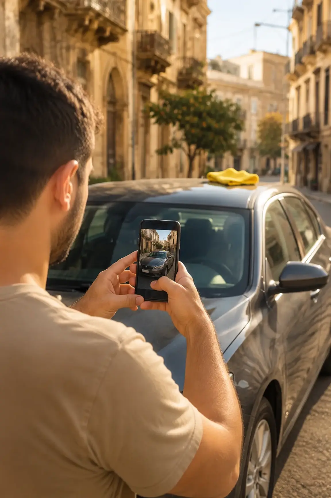 Seller photographing his car for the agent